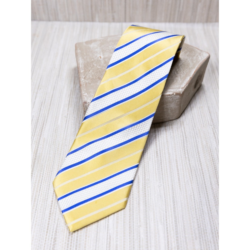 Donald J Trump Signature Collection Silk Necktie Yellow Blue White Striped Tie